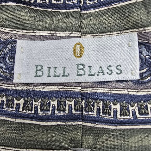 Necktie Mens Vintage Bill Blass Black Label 100% Silk, Tan Blue, Size 57 By 4 - Picture 4 of 6